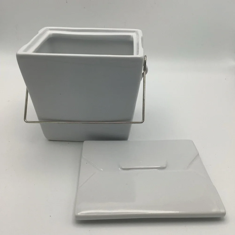 Pottery Barn Ceramic Chinese Take Out Box with Metal Handle